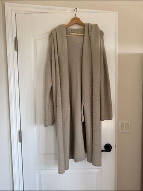 Vici Hooded Taupe Open-Front Cardigan
